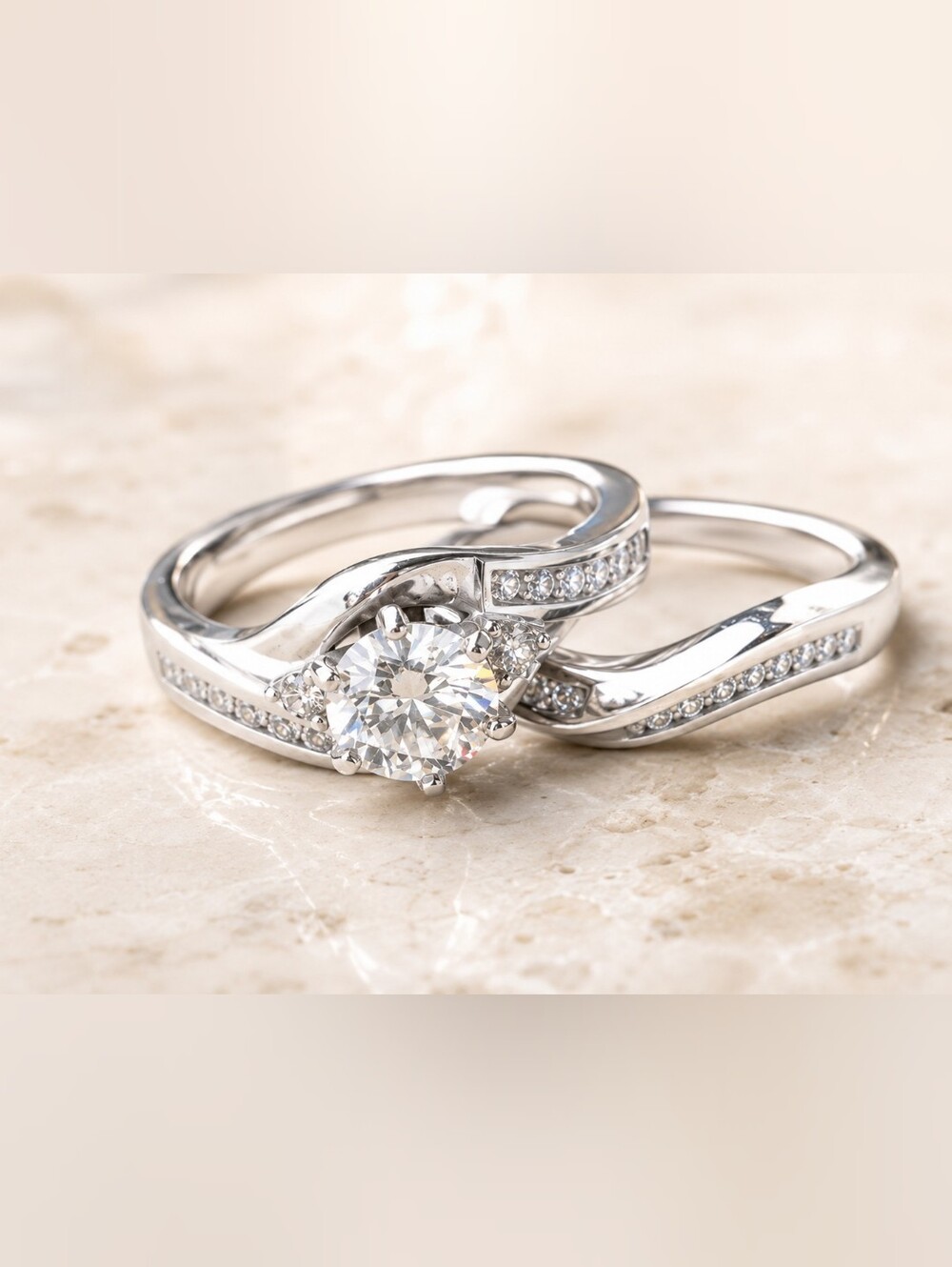Allison-Kaufman 14K White Gold Diamond Bridal Ring Set Size 7